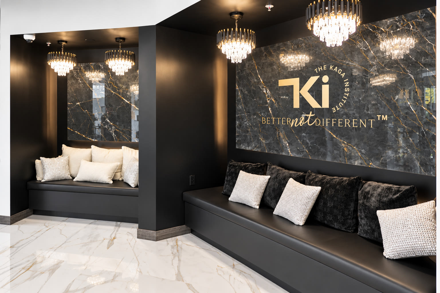 Black marble lounge with the TKI Better not Different wall
